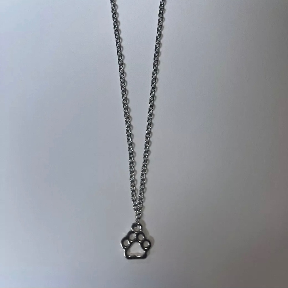 18” Silver Paw Print Animal Lover Dainty Small Pendant  Memorial Charm Necklace